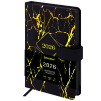 Ежедневник датированный 2026 А5 138x213 мм, BRAUBERG 'Goldy', под кожу, цветной срез, черный, 117470