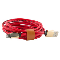 Кабель USB 2.0 - Lightning, М/М, 2 м, экокожа, Red Line, крас, УТ000014165
