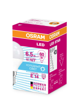 Osram Лампа светодиодная шар Е14 6,5Вт теплый свет