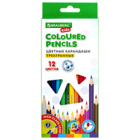 Набор цветных карандашей Brauberg Kids 12 цветов, трехгранный корпус, грифель мягкий 3мм