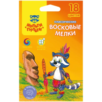 Мелки восковые Мульти-Пульти 'Енот на острове Пасхи', 18цв., круглые, картон, европодвес