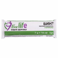 Бинт марлевый стерильный NEW LIFE 7 м х 14 см, плотность 36 (±2) г/м2, индивидуальная упаковка, 2159