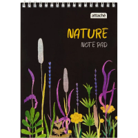 Блокнот Attache Nature Black flowers, А5, 60 листов, в клетку, на спирали
