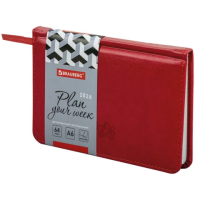 Еженедельник датированный 2026, МАЛЫЙ ФОРМАТ 95х155 мм, А6, BRAUBERG 'Rainbow', под кожу, красный, 1