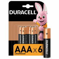 Батарейки КОМПЛЕКТ 6 шт., DURACELL Basic ОРИГИНАЛ, ААА (LR03, 24А), алкалиновые, мизинчиковые, Б0014