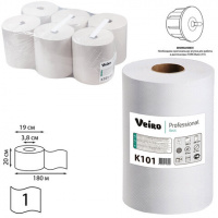Бумажные полотенца Veiro Professional Basic K101, в рулоне, 180м, 1 слой, белые, 6 рулонов