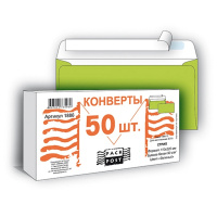 Конверт почтовый Packpost E65 зеленый, 110х220мм, 90г/м2, 50шт, стрип