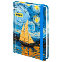 Ежедневник датированный 2026 с резинкой 145х203 мм, А5, BRAUBERG, твердый, 'Живопись', 117342