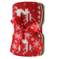 Tarrington House Плед флисовый красно-зеленый с принтом олени 170г, 130 х 170см