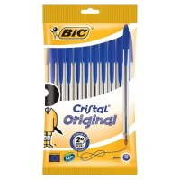 Ручки шариковые BIC 'Cristal Original', НАБОР 10 шт., СИНИЕ, узел 1 мм, линия письма 0,32 мм, пакет,