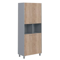 Шкаф высокий Skyland Offix NEW OHC 87.4, дуб сонома светлый/металлик, 874х450х2147мм, с двумя комплектами малых глухих дверей