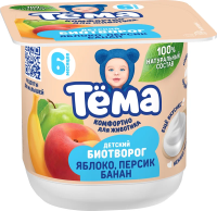 Биотворог детский Тема Яблоко, персик и банан 4% с 6 месяцев, 95г
