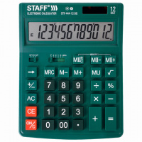 Калькулятор настольный STAFF STF-444-12-DG (199x153 мм), 12 разрядов, двойное питание, ЗЕЛЕНЫЙ, 2504