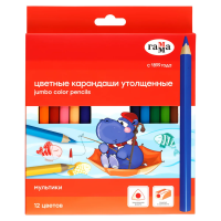Карандаши цветные Гамма 'Мультики', 12цв., утолщенные, заточен., картон, европодвес