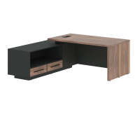 Стол руководителя с тумбой VRCT 1919(L) Американский орех/Черный матовый/Яшма черный 1900х1900х750 V
