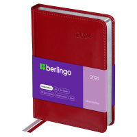 Ежедневник датированный Berlingo Silver Pristine красный, A6, 184 листа, под кожу, сер. срез, 2024
