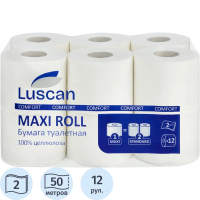 Туалетная бумага Luscan ComfortMax в рулоне, белая, 50м, 2 слоя, 12 рулонов