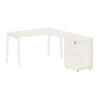 Стол эргономичный с тумбой ELCET 1318(R) Ясень Траун/Белый 1360х1880х750 EDIS