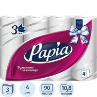 Бумажные полотенца Papia 3 слоя, 4 рулона, 11,2м, белые, 5081506