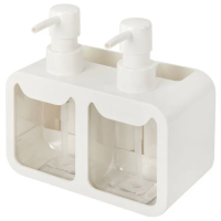 Дозатор DOUBLE для мыла/геля и моющего средства/шампуня, 2х350 мл, органайзер для губок и щеток, БЕЛ