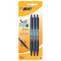 Ручки шариковые автоматические с грипом BIC 'Soft Feel Fine', НАБОР 3 шт., линия письма 0,8 мм, блис