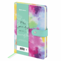 Ежедневник недатированный А5 138х213 мм BRAUBERG 'Nebula', под кожу, застежка, 160 л., зелёный микс,