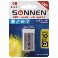 Батарейка Sonnen 6LR61 Крона, 9В, алкалиновая, 1шт