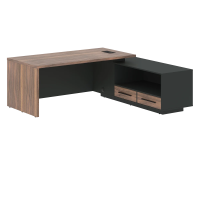 Стол руководителя с тумбой VRCT 2119(R) Американский орех/Черный матовый/Яшма черный 2100х1900х750 V