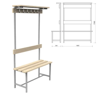 Скамья с вешалкой, спинкой и полкой 'СВТ 7', 1760х1000х395 мм, 6 крючков, дерево, металл