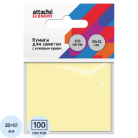 Блок для записей с клейким краем Attache желтый, пастель, 38x51мм, 100 листов