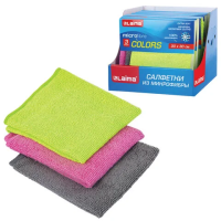 Салфетки из МИКРОФИБРЫ универсальные, 30х30 см, КОМПЛЕКТ 3 шт., ассорти (розовый, зеленый, серый), 1