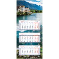 Календарь квартальный Officespace Mini premium View of Norway, 3 блока, 3 гребня, с бегунком, 2023