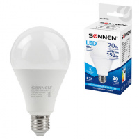 Лампа светодиодная SONNEN, 20 (150) Вт, цоколь Е27, груша, нейтральный белый, 30000 ч, LED A80-20W-4