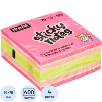 Блок для записей с клейким краем Attache клубничный микс, 5 цветов пастельный и неон, 76х76мм, 400 листов