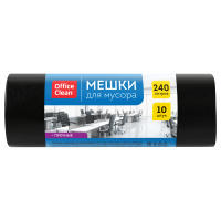 Мешки для мусора  240л OfficeClean ПВД, 93*130см, 45мкм, 10шт., прочные, черного цвета, в рулоне