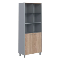 Шкаф высокий Skyland Offix NEW OHC 87.5, дуб сонома светлый/металлик, 874х450х2147мм, с комплектом малых глухих дверей