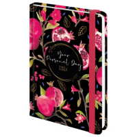 Ежедневник датированный 2026 с резинкой 145х203 мм, А5, BRAUBERG, твердый, фольга, 'Гранаты', 117333