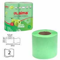 Туалетная бумага Laima яблоко, зеленая, 2 слоя, 4 рулона, 152 листа, 19м