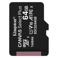 Карта памяти microSDXC 64 ГБ, KINGSTON Canvas Select Plus, UHS-I, 100 Мб/с (class 10), SDCS2/64GBSP