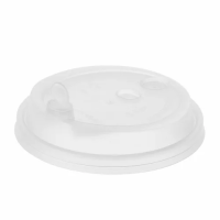 Крышка для одноразовых стаканов Озлп/взлп d=90мм, белая матовая, с заглушкой и питейником, 50шт/уп