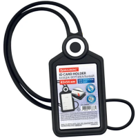 Бейдж вертикальный для пропуска и ID-карт, СИЛИКОНОВЫЙ, 85х54 мм, шнурок 42 см, черный, BRAUBERG, 23