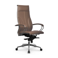 Кресло руководителя Метта Samurai Lux-11 MPES, ткань-сетка/экокожа, светло-коричневая, крестовина хр