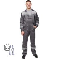 Костюм рабочий летний мужской (р.64-66) 182-188, темно-серый/светло-серый, с полукомбинезоном, с СОП, л22
