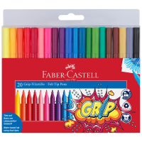 Фломастеры Faber-Castell 'Grip', 20цв., трехгранные, смываемые, пластик. уп., европодвес