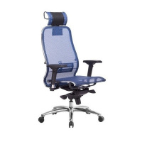 Кресло руководителя Метта Samurai S-3.04 MPES, ткань-сетка/экокожа, синяя, крестовина хром