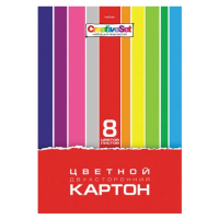 Картон цветной А4 2-сторонний МЕЛОВАННЫЙ, 8 листов, 8 цветов, в папке, HATBER, 195х280 мм, 'Creative