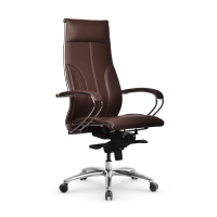 Кресло руководителя Метта Samurai Lux MPES, ткань-сетка/экокожа, темно-коричневая, крестовина хром