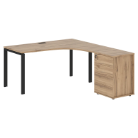 Стол эргономичный с тумбой EUCET 1518(R) Дуб Денвер светлый/Черный 1560х1880х750 EDIS