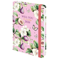 Ежедневник датированный 2026 с резинкой 145х203 мм, А5, BRAUBERG, твердый, фольга, 'Инжир', 117337