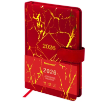 Ежедневник датированный 2026 А5 138x213 мм, BRAUBERG 'Goldy', под кожу, цветной срез, красный, 11747